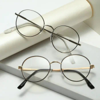 Fashion Vintage Men Women Metal Frame Glasses Photochromic Retro Oversized Round Circle Eyeglasses Outdoor Driving Eyewear