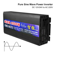 New Pure Sine Wave Inverter 2000W 3000W 4000W Power Solar Car Inverters with LED Display DC 12V 24V To AC 220V Voltage Converter