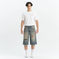 【LEVIS】SILVERTAB™ 銀標系列 BAGGY 男款 中腰寬鬆牛仔褲 牛仔短褲 過膝短褲 熱賣單品 A7491-0006