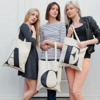 Fashion Canvas Tote Bag Letter Print Reusable Canvas Tote Bag Alphabet Shopping Bags Casual Women Female Shoulder Eco Book Bag