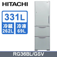 【HITACHI 日立】331公升變頻三門(左開)冰箱RG36BL泰製-琉璃灰