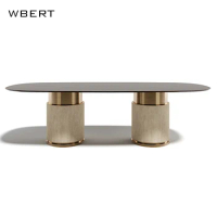 Wbert Modern Italian Style Luxury Dining Table Set Office Exhibition Hall Hotel Club Solid Marble Countertop Elliptical Dining T