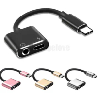 100pcs Universal USB C Audio Convertor Headphone Jack Type-C To 3.5mm Adapter 2 In 1 Charging Cable for LG