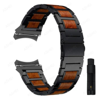 For samsung galaxy watch 4 band no gaps 44mm 40mm for galaxy watch 4 classic 46mm 42mm band no gap Stainless steel wood Bracelet