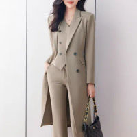 Tesco Senior Women's Suit Sets Formal Ladies Long Blazer Temperament Business Suits Work Wear Office Uniform Pants Jacket Sets