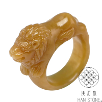 【漢石齋】天然翡翠A貨 獅獅如意玉戒指 黃翡種(國際戒圍10號)
