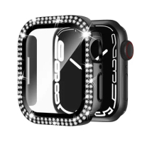 Diamond Cover For Apple watch Case 45mm 41mm 38mm 42mm 44mm 40mm Tempered Glass+Bumper Screen Protector series 9 8 7 6 5 4 3 SE