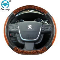 for Peugeot 508 508SW 508L I II Car Steering Wheel Cover Imitation Peach Wood PU Leather Auto Accessories Interior
