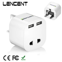 LENCENT UK 2 Pin to 3 Pin 13A Fuse Plug Adaptor with 2 USB Ports 5V 2.4A Wall Charger Travel Adapter for Home and Office