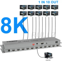 8K 60hz HDMI Splitter 1x10 4K 120Hz HDMI 2.1 Splitter 1 In 10 Out Video Distributor HDR 3D for PS5 PS4 Camera PC To TV Monitor