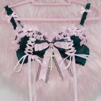 Pink bra lace bra e girl clothes y2k clothes y2k crop top Cross bra Pink clothes harajuku fashion Lolita bra y2k accessories