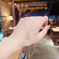 K133 Kalung Titanium Premium Wanita Rantai Nori Liontin Full Permata Kotak Only Huruf M Simple Elega