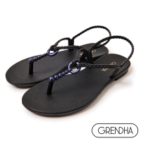 (夏日休閒推薦鞋)Grendha 異國串珠編織平底涼鞋-黑色/藍