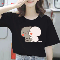 Baju Kaos Peach And Goma Imut Lucu Tshirt Wanita Cewek Dewasa Oversize Jumbo Lengan Pendek putih mot