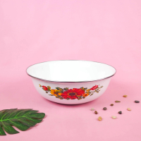 Baskom Enamel Motif Bunga Diameter 33 cm Bahan Porcelain Enamel Tebal Anti Karat Aman untuk Makanan 