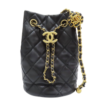 【二手名牌BRAND OFF】CHANEL 香奈兒 黑色 羊皮 核桃金球 水桶包 鍊帶 肩背包