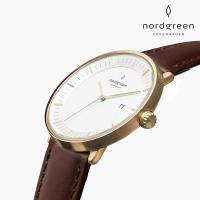 【Nordgreen 官方直營】Philosopher 哲學家 香檳金系列 復古棕指針真皮錶帶手錶 36mm