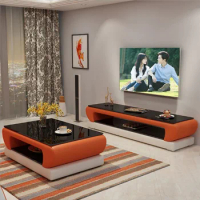 Tv Stand Floor Natural Glass Top Leather TV Stand Modern Living Room Tv Led Monitor Stand Mueble Tv Cabinet Mesa Home Furniture