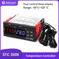 STC-3008 Dual Digital Temperature Controller Two Relay Output Thermostat Heater with Probe 12V 24V 220V Cool Heat