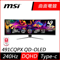 【MSI微星】MPG 491CQPX QD-OLED 49型 DQHD 240Hz HDR曲面電競螢幕