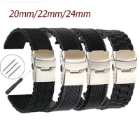 20mm 22mm Silicone Watch Bands For Samsung Active 43mm 47mm for Fossil Watch Strap 24mm Rubber Sport Waterproof Band Accessories