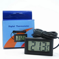 DHL 100pcs 1M probe Thermometer Mini LCD Display Digital thermometer with sensor Black 1.5V Fridge Freezer Temperature Meter