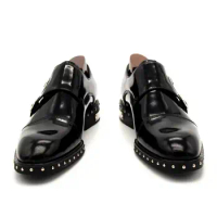 Classic Monk Strap Gentlemen Oxfords Full Grain Leather Rivets Handmade Mens Formal Business Shoes Flat Derby Shoe
