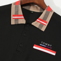 "European Size Men's Polo Shirt with Stripes, Short Sleeves, and Turndown Collar, Ideal for Casual and Golf Wear"