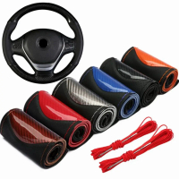 【HOT stock steering wheel cover】 Crystal Carbon Fiber Fashion Sports Hand-stitched Steering Wheel Co