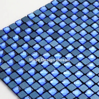 10mm 13 facted blue mirror diamond Glass Metal Mosaic Tile for DIY wall fireplace kitchen bathroom wall sticker Self-Adhesive