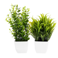 2 Pcs Artificial Potted Plant Vivid Bonsai Ornament Lifelike Plants Eucalyptus Fake Plastic Home