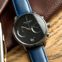 【Nordgreen】ND手錶 先鋒 Pioneer 42mm 深空灰殼×黑面 北歐藍真皮錶帶(PI42GMLENABL)