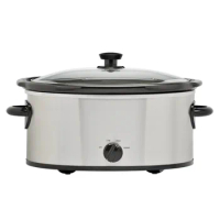 6 Quart Oval Slow Cooker, Stainless Steel Finish, Glass Lid