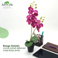 Bunga anggrek plastik Ngegat merah muda + pot plastik