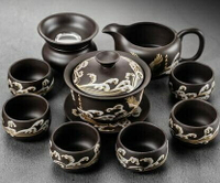 茶具 彩繪鎏純銀紫砂茶具套裝整套茶杯泡茶壺蓋碗創意現代家用功夫茶道
