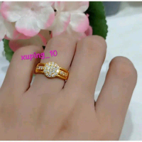 Cincin Wanita Dewasa Perhiasan Xuping Model Permata Cantik Bulat Garis Lapis Emas 24k Anti Karat Bis