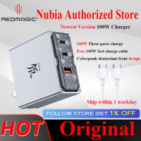 Original Nubia RedMagic Newest Version 100W 3Ports Quick Charger GaN5 Dao Feng Power Charger Adapter 100W Date Cable for Nubia