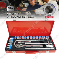 24pcs 6 point 1/2 Inch Dr. Black Socket With L Wrench Black Set Tool Box 1/2\ DR Ratchet CR-V Hex Ch