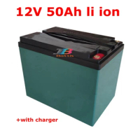 waterproof 12v 50Ah lithium ion battery li ion 18650 BMS 3S for backup power boat UPS Emergency Power Supply +10A charger