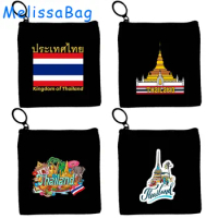 BANGKOK PHUKET Thailand Flag GRAPHIC Wat Arun Temple of Dawn Canvas Bag Coin Purse Key Case Card Storage Bag Wallet Zipper Pouch