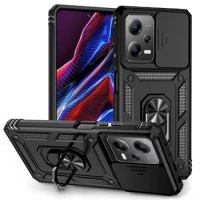 For Funda Xiaomi Poco X5 Pro Case Xiaomi Poco X3 X4 X5 Pro Cover Shockproof Armor Stand PC Silicone Slide Camera Len Phone Cover