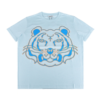 KENZO老虎印花設計純棉短袖圓領T恤(女款/淺藍)