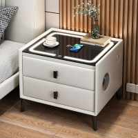 實木 電視櫃 床頭櫃 收納櫃 茶櫃 智能床頭柜簡約現代輕奢全實木多功能無線充電藍牙音響皮質床邊柜