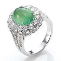 【DOLLY】18K金 緬甸玻璃種頂級木拿A貨翡翠鑽石戒指
