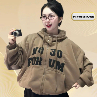 Áo khoác nỉ form rộng thêu chữ vải dày mịn nón to 2  lớp kiếu dáng bassic dễ phối đồ PTY68 STORE