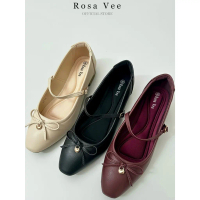 COD Rosa Vee Elegant Ribbon Low Heels with Heel Pad Kasut Wanita