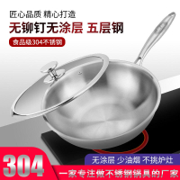 不鏽鋼炒鍋電磁爐通用無塗層少油煙家用煎煎餅煎鍋平底不粘鍋