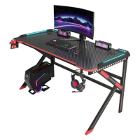 【MGSHOP】RGB碳纖維黑電競桌 電腦桌 工作桌(160CM)