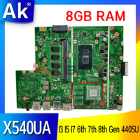 X540UA X540UV Notebook Mainboard 8GB RAM I3 I5 I7 6th 7th 8th Gen 4405U CPU For ASUS X540UBR X540UB X540UA Laptop Motherboard