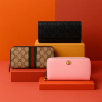 【GUCCI 古馳】經典LOGO壓紋拼接拉鍊掀蓋長夾(多款可選)